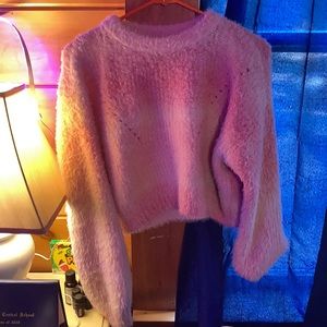 Fuzzy pink cropped sweater